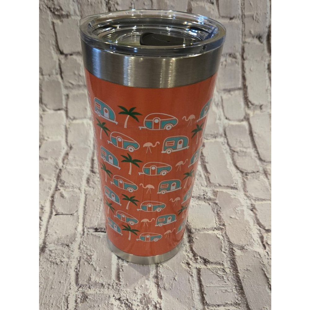 Camping Themed Tumbler, 20oz, Orange, Blue